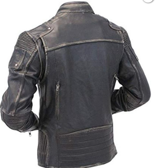 Men Vintage Distressed Black Biker Leather Jacket