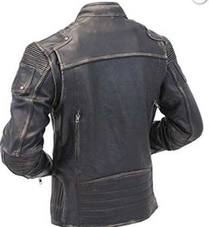 Men Vintage Distressed Black Biker Leather Jacket