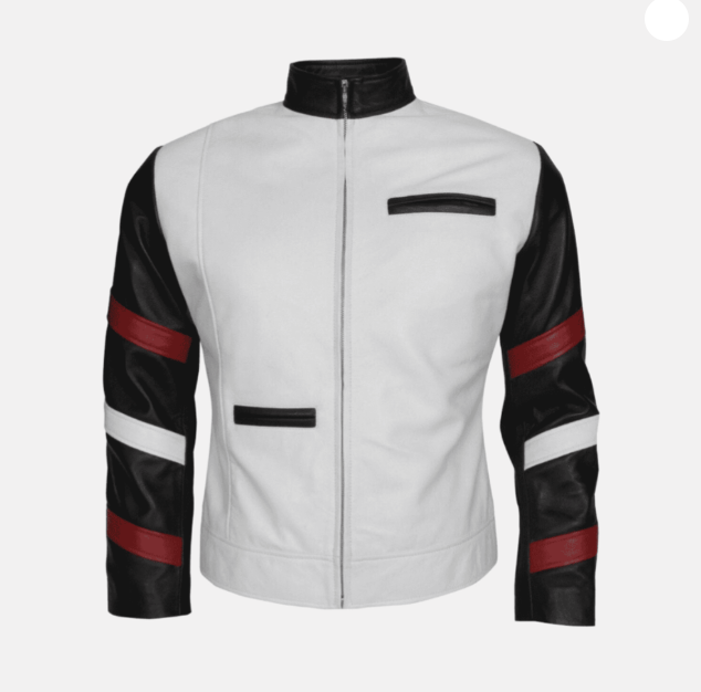 Men White And Black Motorcycle Leather Jacket