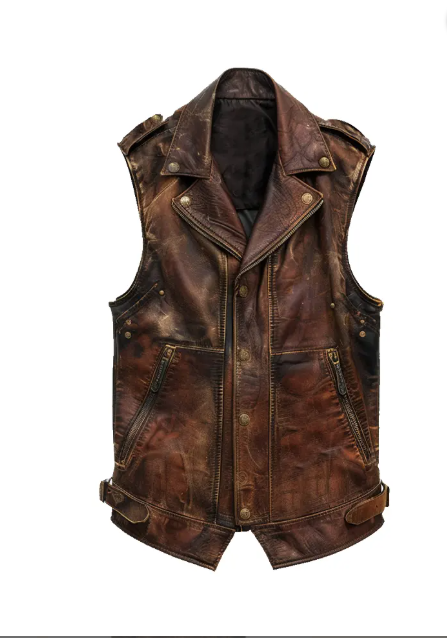 Men’s Amell Vintage Distressed Brown Leather Vest