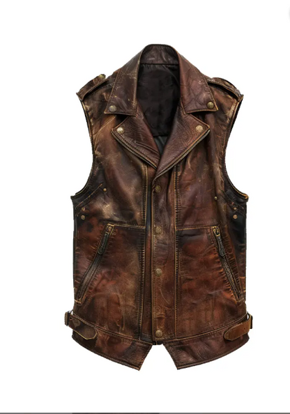Men’s Amell Vintage Distressed Brown Leather Vest