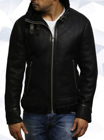 Men’s Aviator Black B3 World War II Real Shearling Sheepskin Flying Jacket