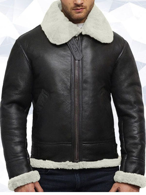 Men’s Aviator Real Shearling Sheepskin Leather Flying Jacket