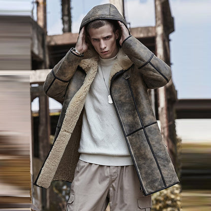 Men’s B7 Hooded RAF Aviator Sheepskin Flying Fur Shearling Jacket Coat