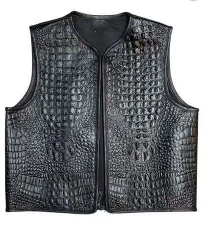 Men’s Black Embossed Biker Leather Vest
