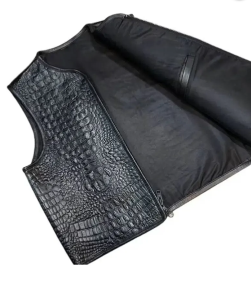 Men’s Black Embossed Biker Leather Vest