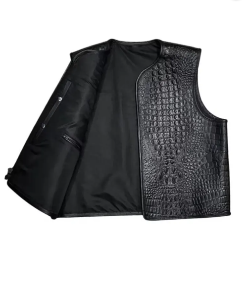 Men’s Black Embossed Biker Leather Vest