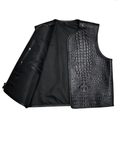 Men’s Black Embossed Biker Leather Vest