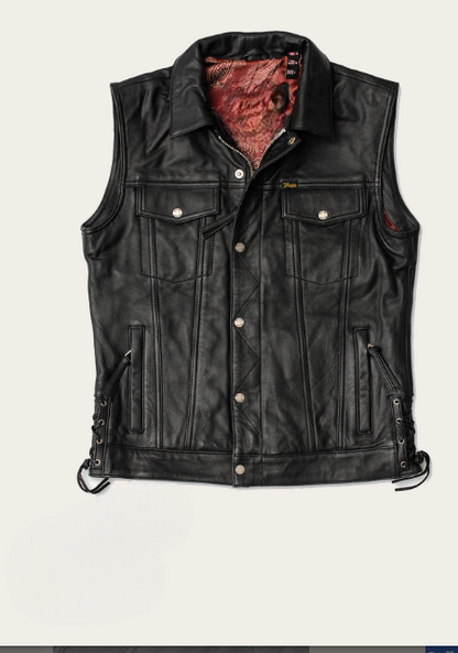 Men’s Black Full Grain Cowhide Leather Vest