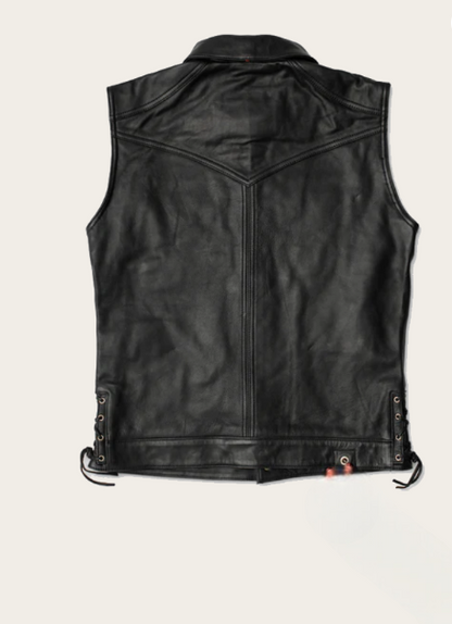 Men’s Black Full Grain Cowhide Leather Vest
