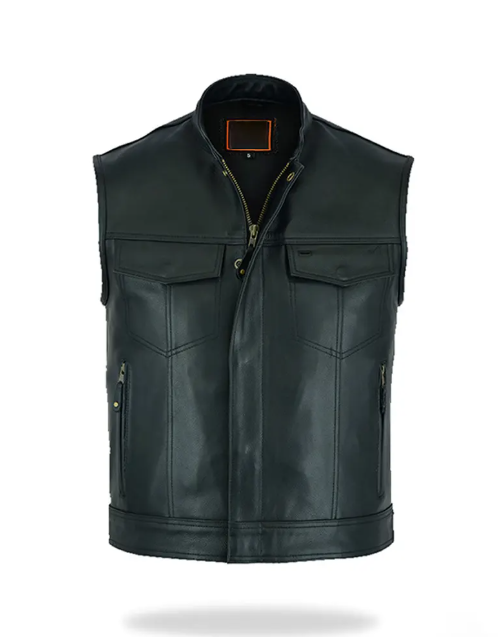 Men’s Black Leather Biker Vest