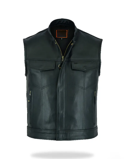 Men’s Black Leather Biker Vest