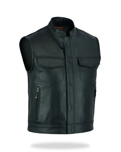 Men’s Black Leather Biker Vest