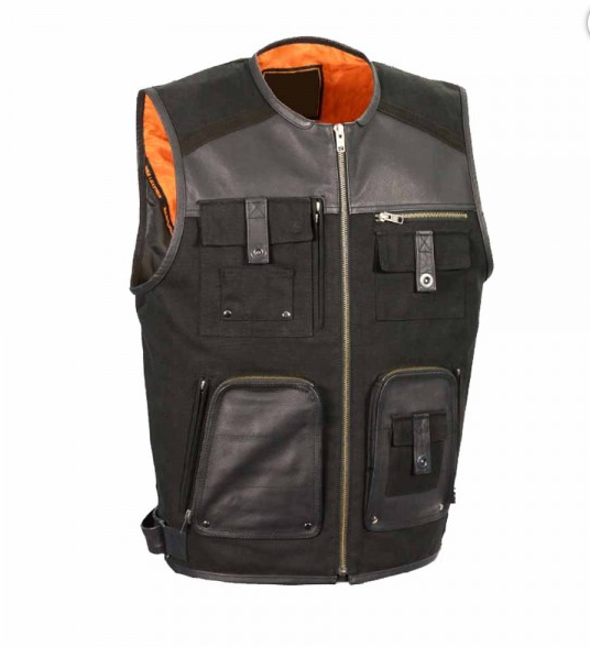 Men’s Black Multi-Pocket Leather Vest