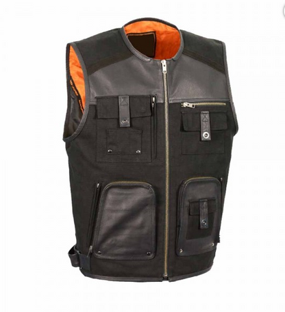 Men’s Black Multi-Pocket Leather Vest