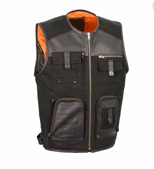 Men’s Black Multi-Pocket Leather Vest