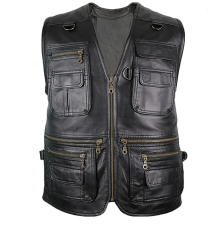 Men’s Black V-Neck Hunting Leather Vest