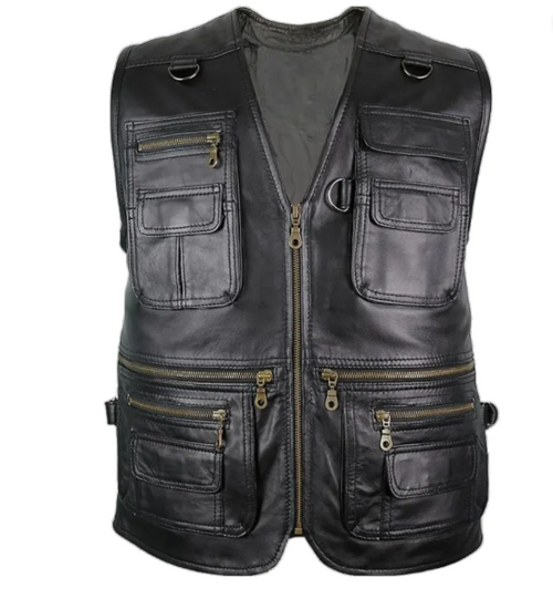 Men’s Black V-Neck Hunting Leather Vest
