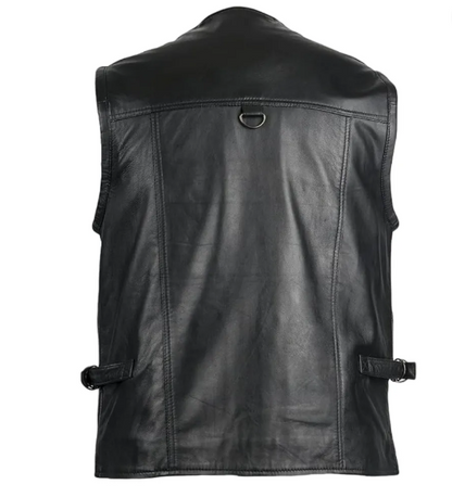 Men’s Black V-Neck Hunting Leather Vest