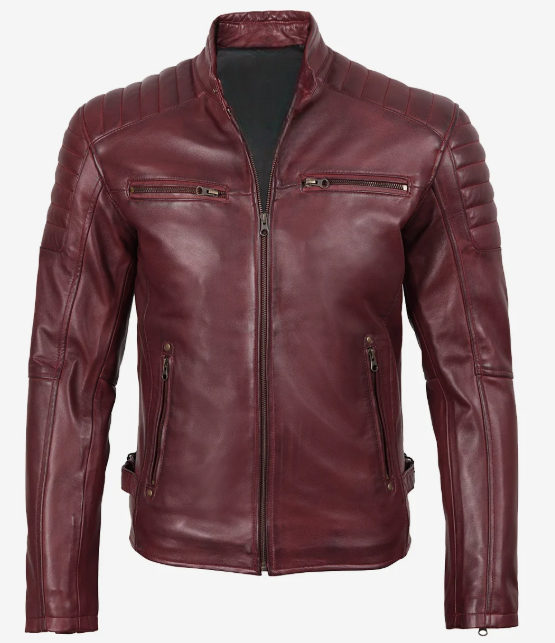 Men’s Burgundy Biker Style Leather Jacket