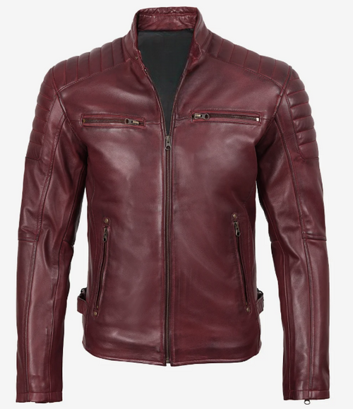 Men’s Burgundy Biker Style Leather Jacket