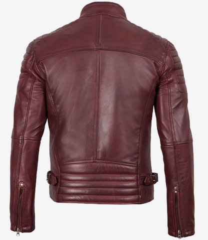 Men’s Burgundy Biker Style Leather Jacket