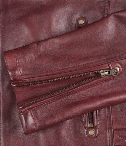 Men’s Burgundy Biker Style Leather Jacket