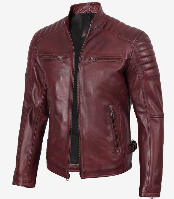 Men’s Burgundy Biker Style Leather Jacket