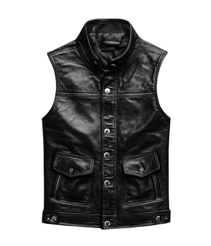 Men’s Classic Black Leather Biker Vest