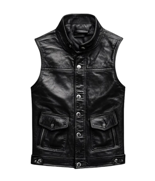 Men’s Classic Black Leather Biker Vest