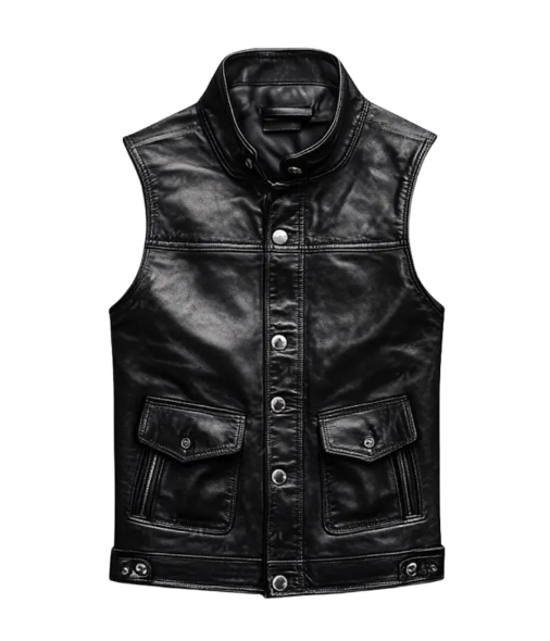 Men’s Classic Black Leather Biker Vest