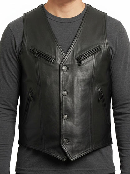Men's Lightweight Black Genuine Leather Vest