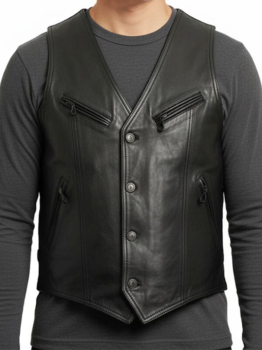 Men's Lightweight Black Genuine Leather Vest