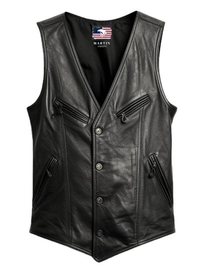 Men's Lightweight Black Genuine Leather Vest