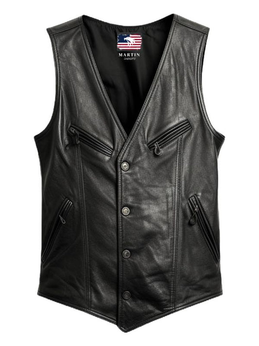 Men's Lightweight Black Genuine Leather Vest