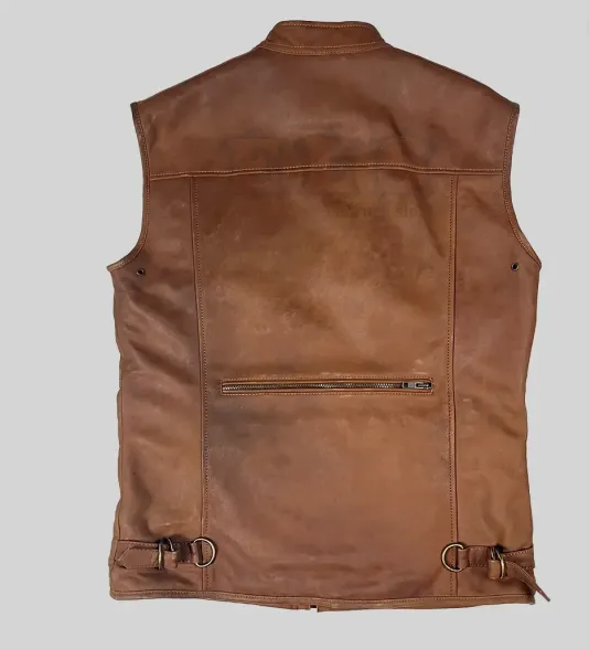 Men’s Multi Pocket Brown Leather Vest