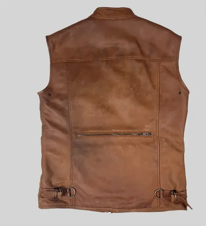 Men’s Multi Pocket Brown Leather Vest