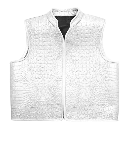 Men’s Premium White Leather Biker Vest