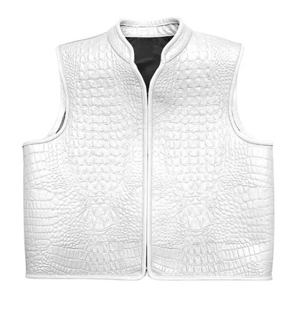Men’s Premium White Leather Biker Vest