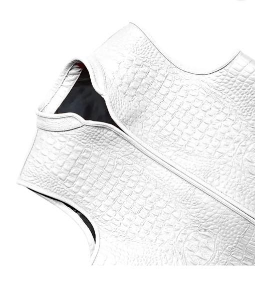 Men’s Premium White Leather Biker Vest