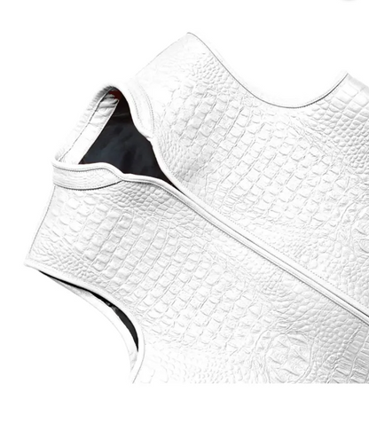 Men’s Premium White Leather Biker Vest