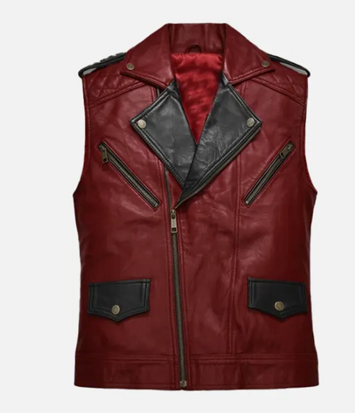 Men’s Red and Black Leather Vest