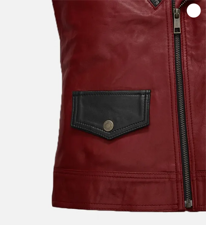 Men’s Red and Black Leather Vest