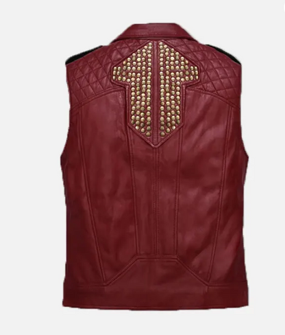 Men’s Red and Black Leather Vest
