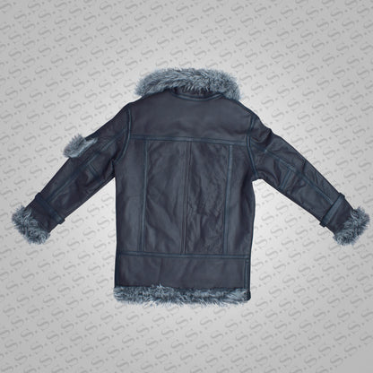 Men’s Black Shearling Jacket Coat in Flight Aviation Style – Cold Inferno