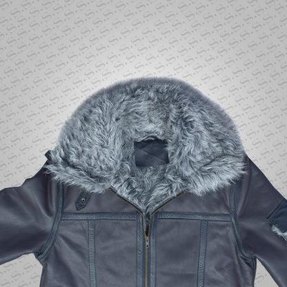 Men’s Black Shearling Jacket Coat in Flight Aviation Style – Cold Inferno