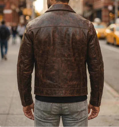 Men's Vintage Distressed Brown Leather Jacket