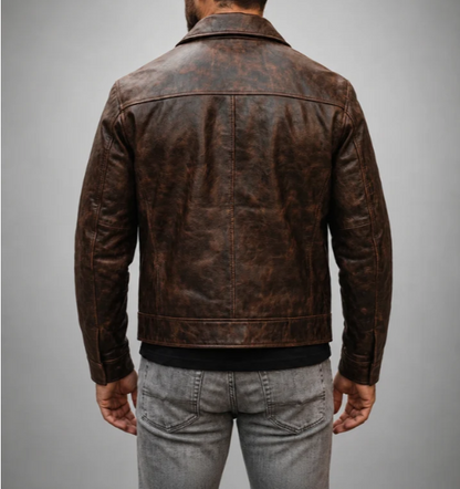 Men's Vintage Distressed Brown Leather Jacket