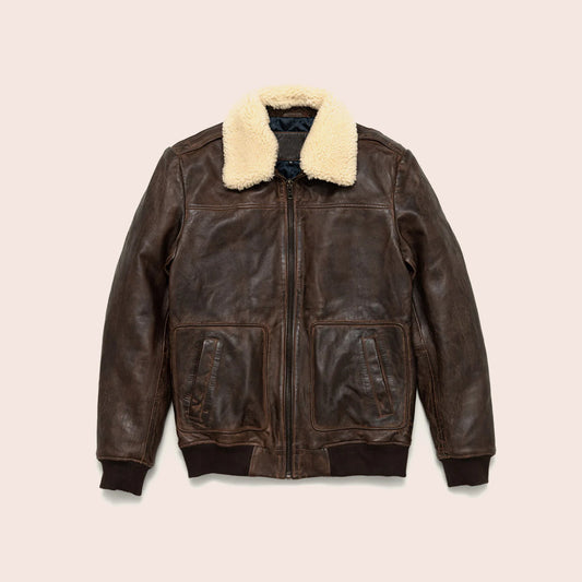 Men’s Vintage Lambskin A2 Brown Leather Shearling Bomber Jacket