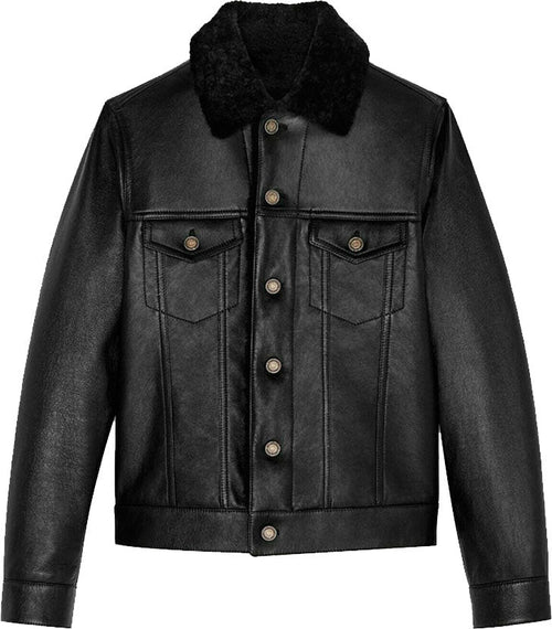 Men’s Denim Style Genuine Leather Jacket With Fur